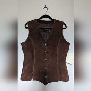 Scully Snap Front Brown Leather Suede Western Boho Vest sz XL NWT